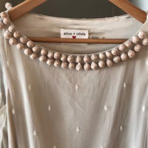 Embroidered mesh dress with sequin Pom poms